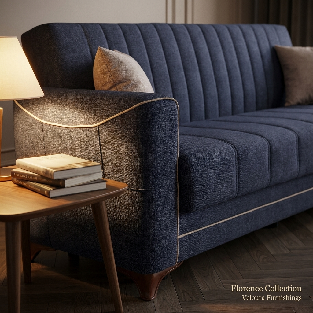 Florence Collection — close-up of channel tufting and contrast piping