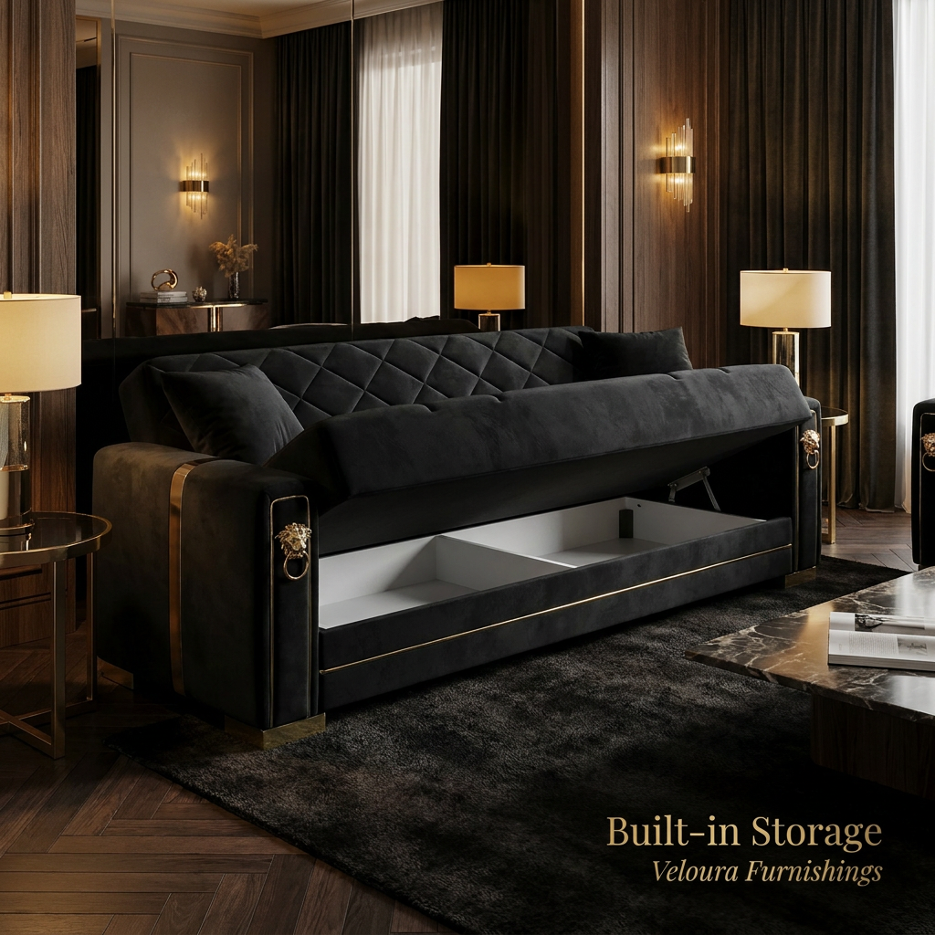 Monaco Collection — built-in storage compartment open