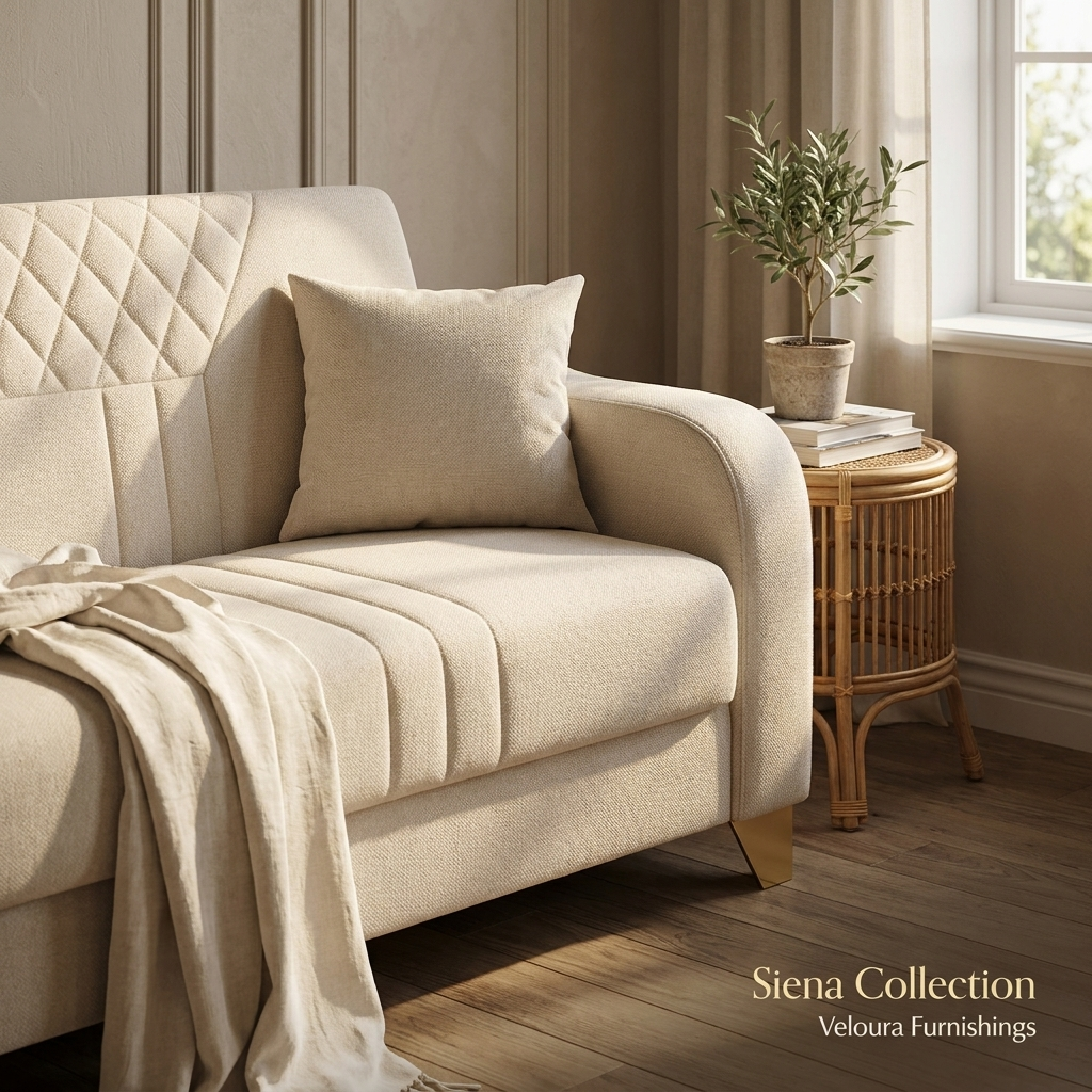 Siena Collection — close-up of cream upholstery and buttoned detailing