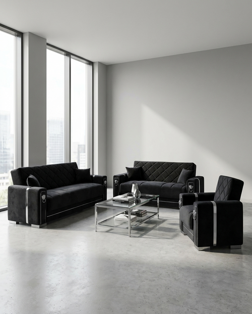 Berlin Collection — black and silver sofa set in a modern living room