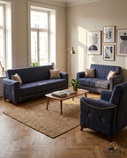 Florence Collection — deep blue channel-tufted sofa set in a living room