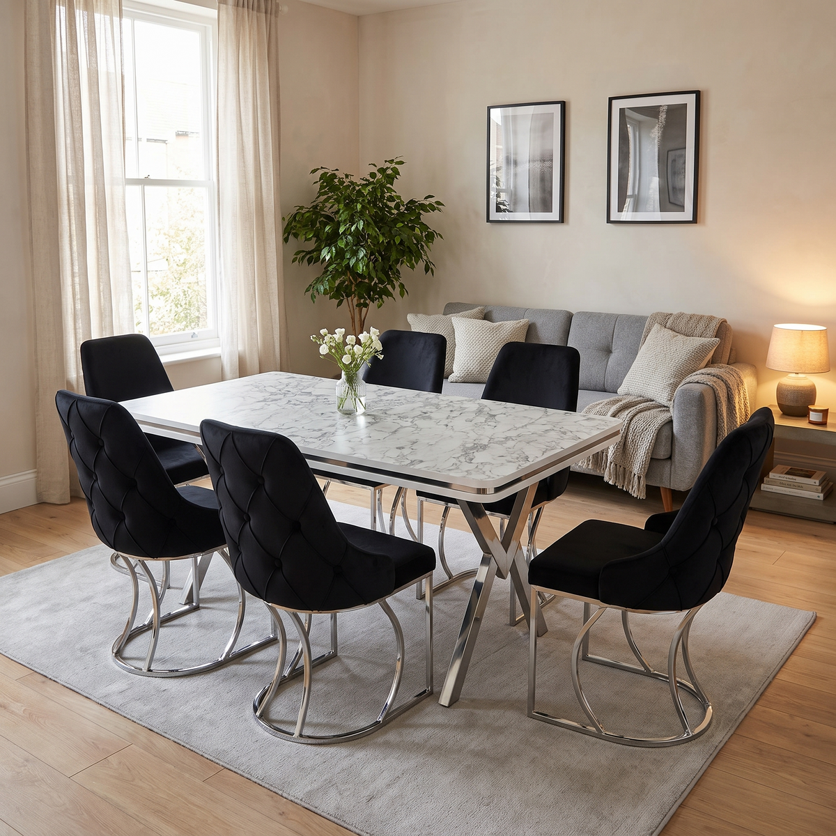 Zurich dining table in a warm living-dining room